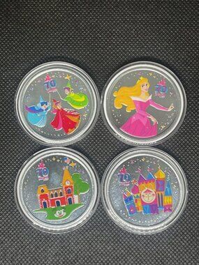 Disneyland 70th Celebration Color Medallion Set Aurora Fairies Disney